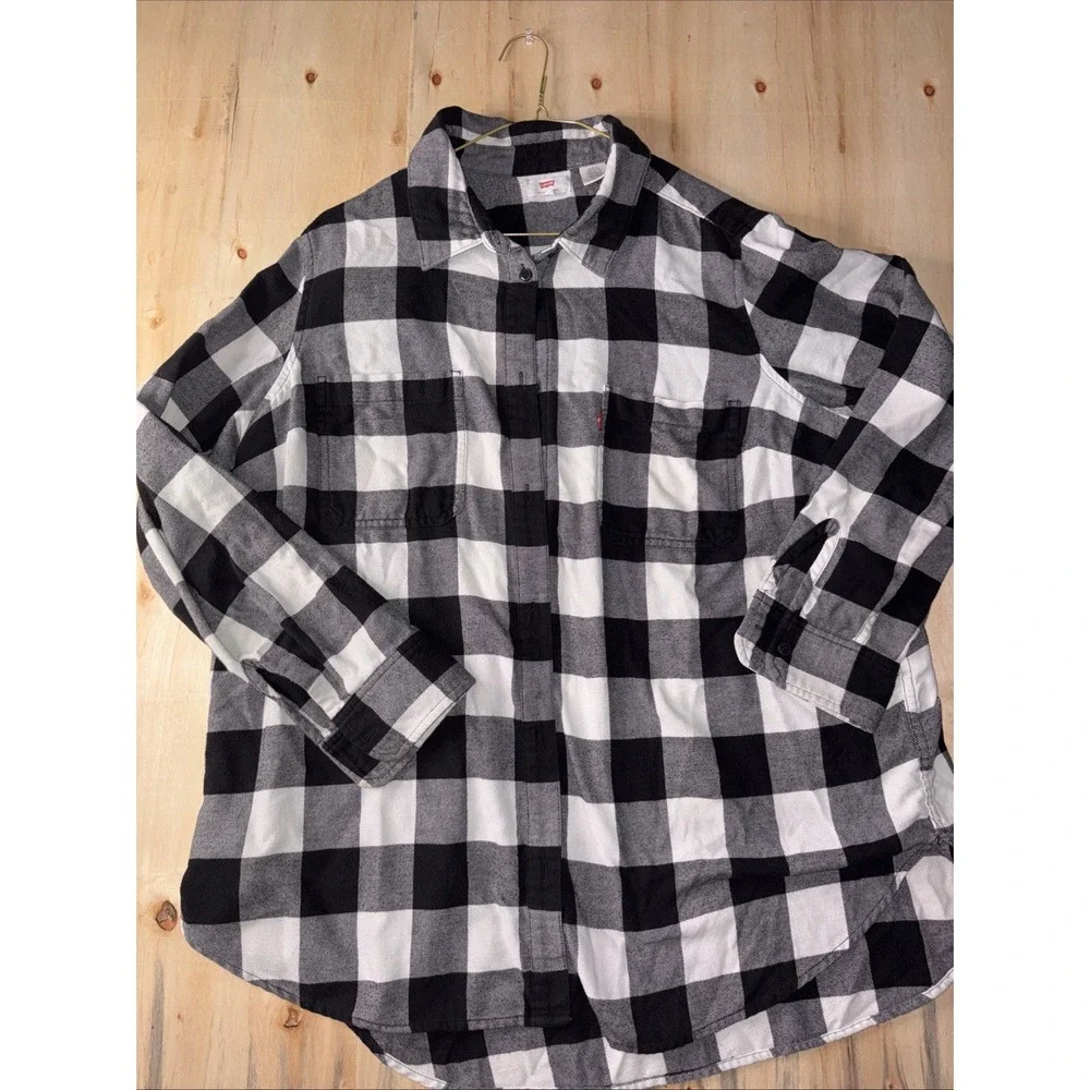 Levi's Black White Plaid Flannel Shirt Button Up Long Sleeve Mens 1X